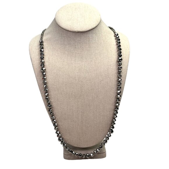 Beaded Silver Tone Necklace Long Faceted Bling Sparkly Evening - Picture 1 of 6